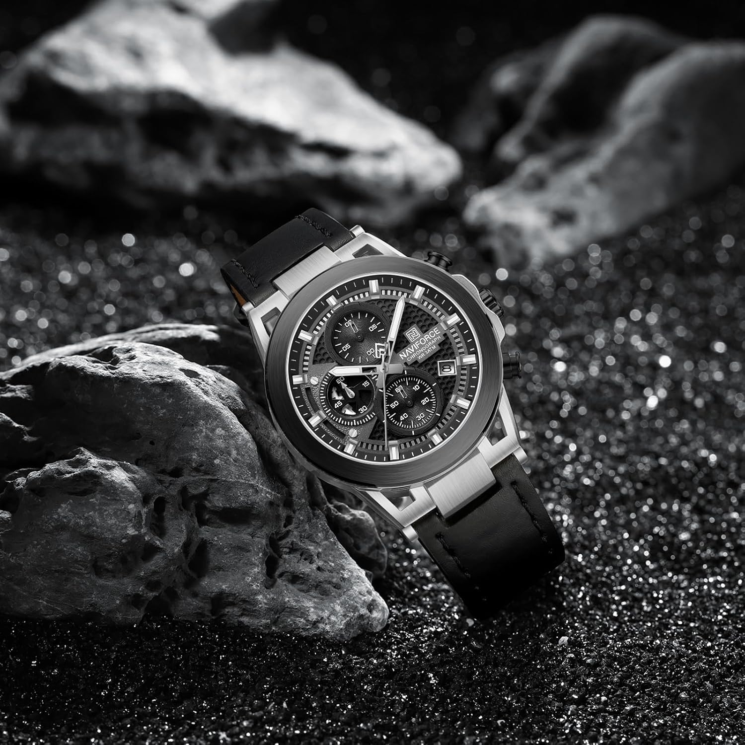 NAVIFORCE Men Sport Chronograph Watches,with Calendar Quartz Mens Waterproof Wrist Watches, Genuine Leather Strap,Gifts for Man - Image 5