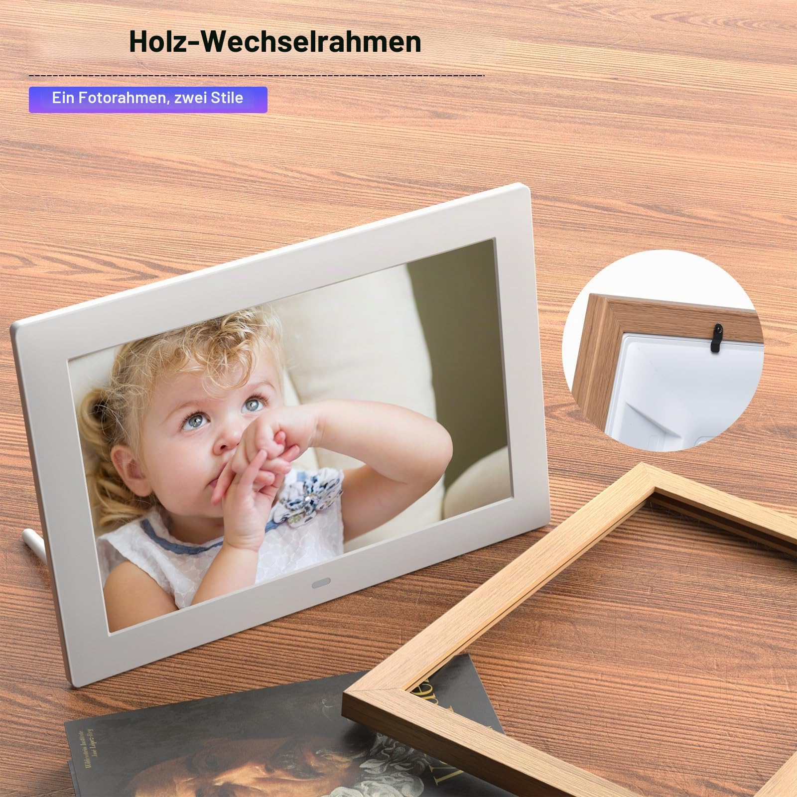 Digitaler Bilderrahmen 10 Zoll, BWJBSW Digitaler Bilderrahmen mit Fernbedienung, HD-Display Foto und Video, Unterstützung 32 GB SD-Karte, USB, automatische Drehung, Auto ON/Off, Abnehmbarer