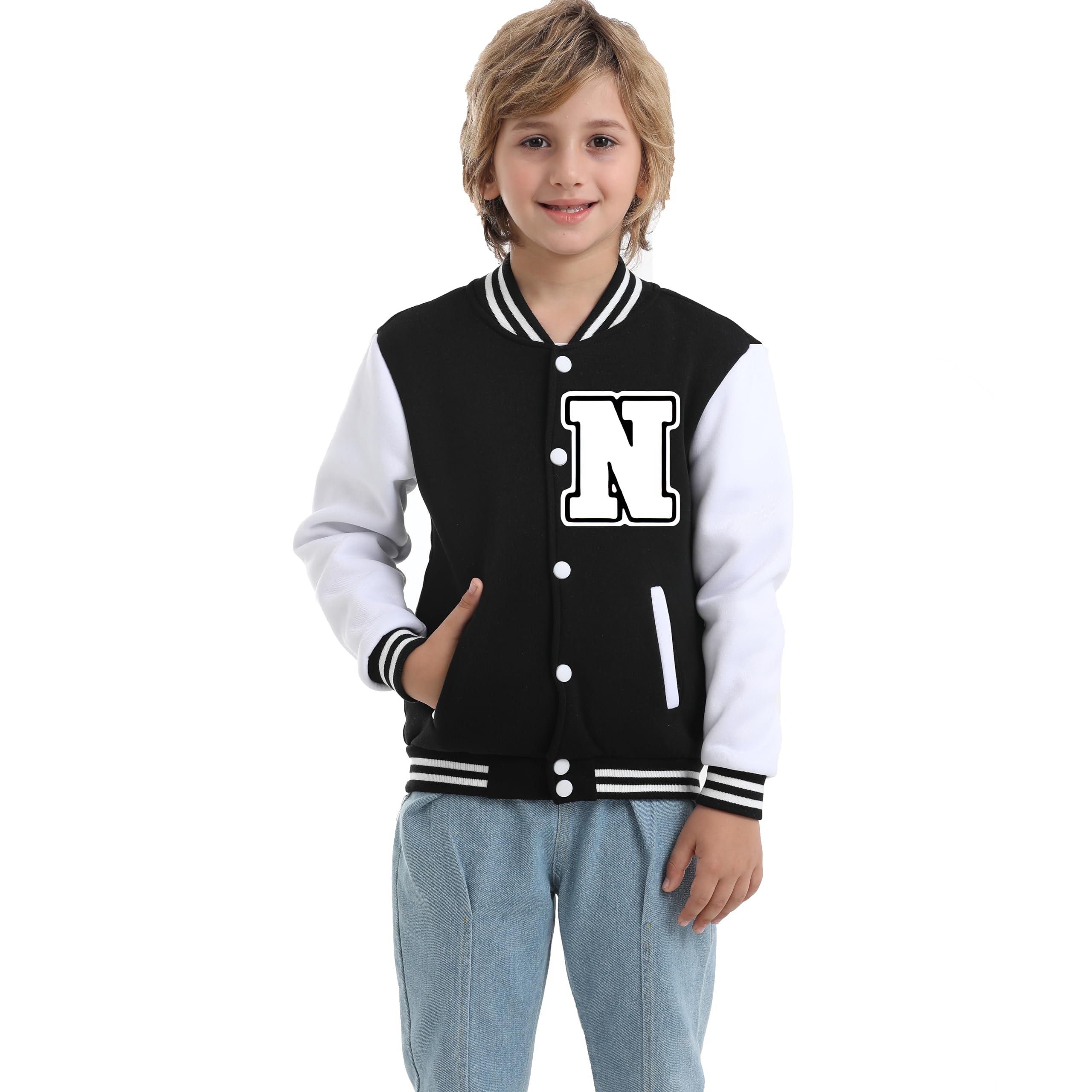Kids Baseball Jacket Letter Print Boys Girls Varsity Coat Casual Lightweight School Uniform With Button