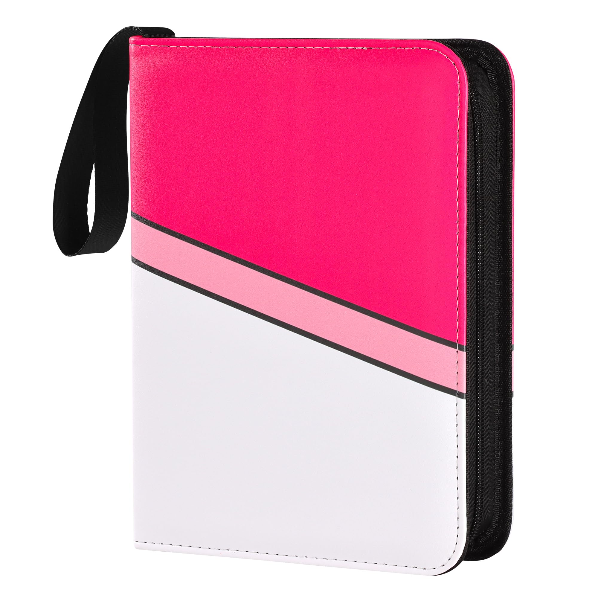 Zettokete Trading Card Binder 4 Pocket with Zipper & Hand Strap, Holds Up to 400 Cards, PU Leather TCG Binder for Collectors, Pink & White