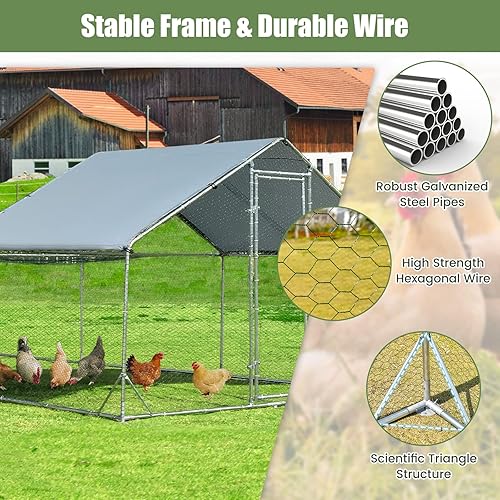 Miniatura 3 de Giantex Gallinero de metal grande de 20 pies, jaula de aves de corral para gallinas, cubierta impermeable y resistente al sol, marco de acero