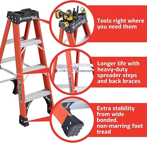 Miniatura 17 de Louisville Ladder Escalera de fibra de vidrio de 8 pies, capacidad de carga de 375 libras, tipo IAA, FS1408HD