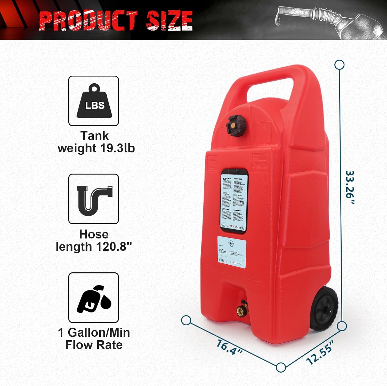 Upgraded 15 Gallon Fuel Gas Caddy, Portable Gas Tank with Manual Transfer Pump & 10ft. Delivery Hose, Diesel Fuel Storage Tank with Wheels for ATVs, Cars, Lawn Mowers, Boats, Red