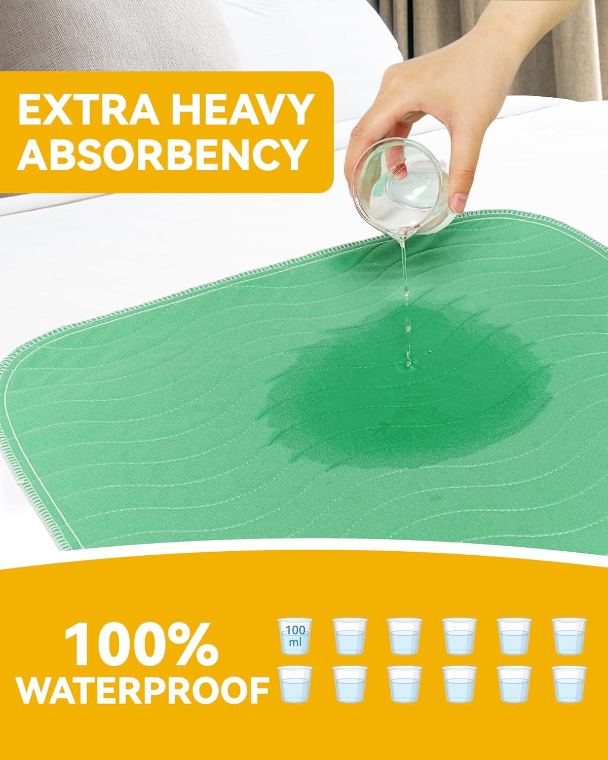 Washable Underpads Waterproof, 4 Pack 36" x54'' Heavy Absorbency Incontinence Bed Pads, Bed Wetting Pads for Adults, Elderly, Kids and Pets, Soft Reusable Changing Pads for Bed