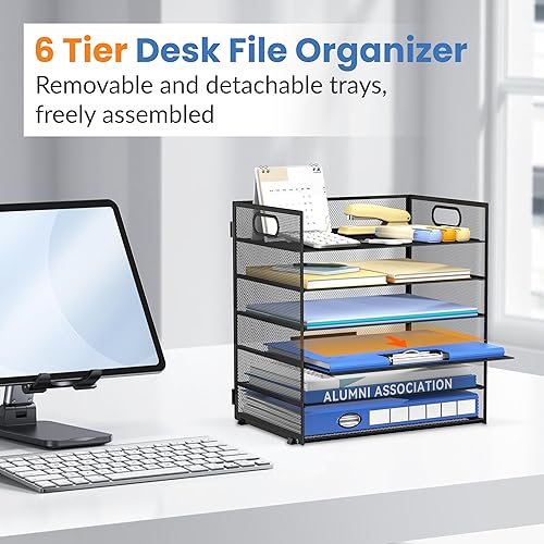 Miniatura 5 de Daltack Organizador de papel de 6 niveles para escritorio, organizador de bandejas de papel para escritorios, organizadores de archivos de