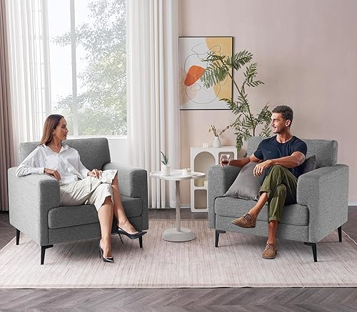 Miniatura 25 de CDCASA Juego de 2 sillas decorativas de tela de lino de gran tamaño, modernas de mediados de siglo, cómodas sillas tapizadas, sillas de lectura para