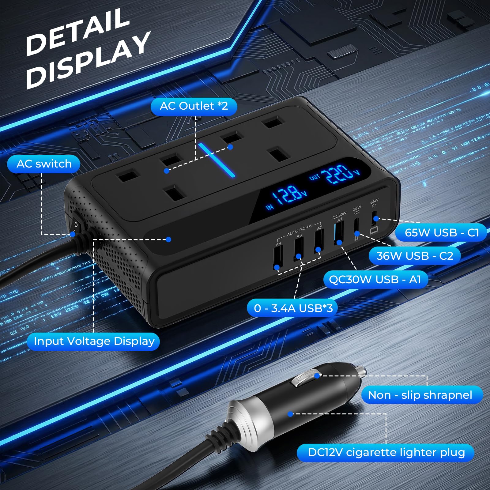 Inversor de corriente para coche de 12 V a 240 V