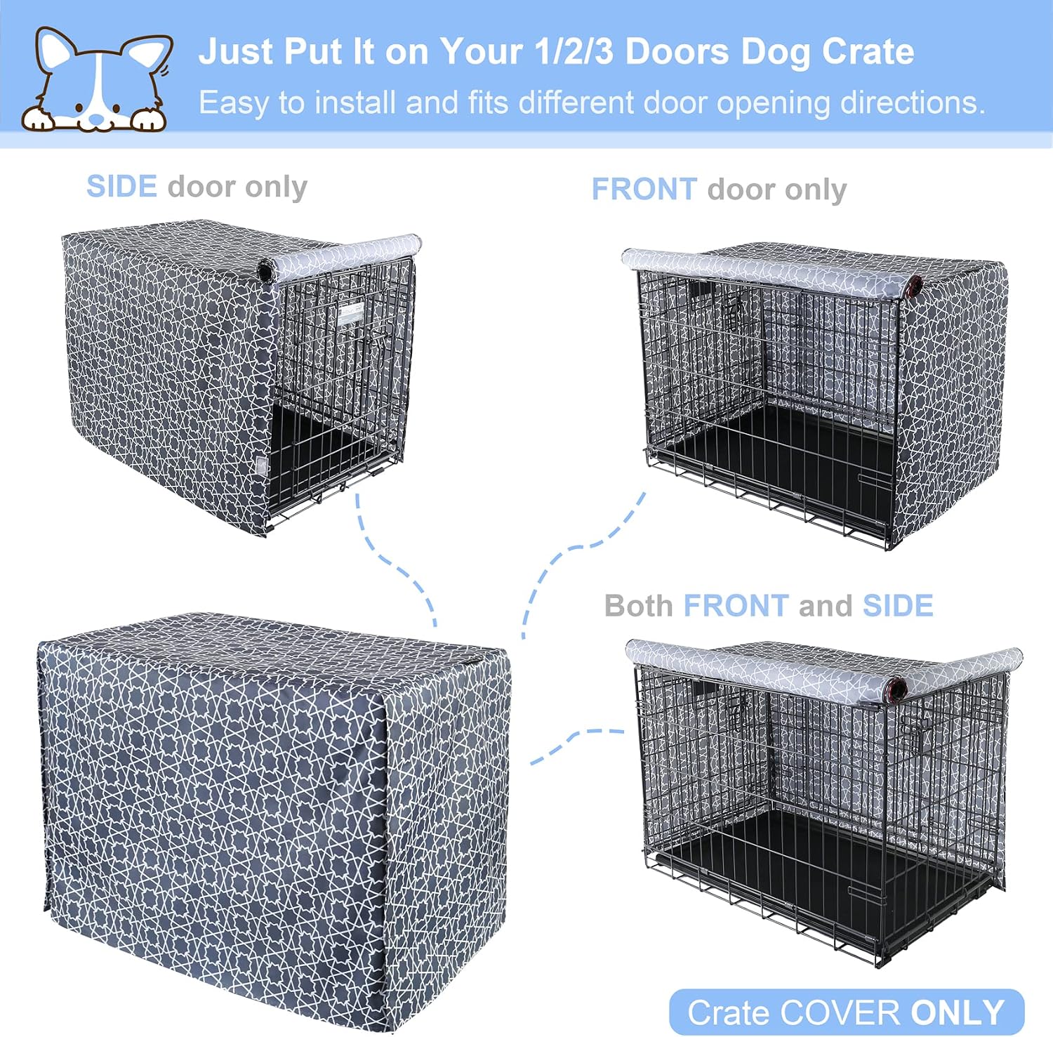 Explore Land Pattern Dog Crate Cover for 24 Inches Wire Cage, Heavy-Duty Polyester 1 2 3 Doors Standard Metal Pet Kennel Enclosure (Morocco)