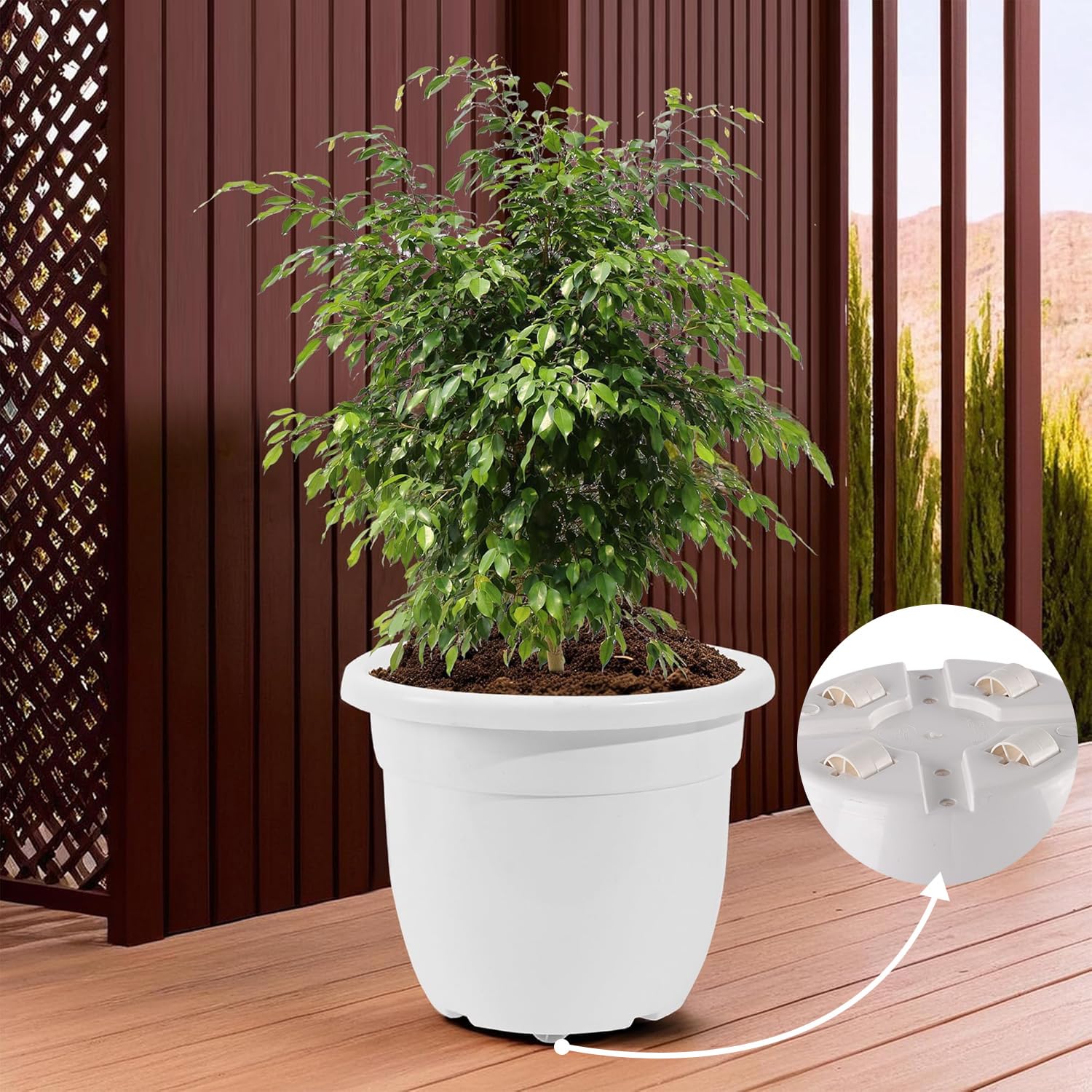Kuber Industries 14 Inches Portable Plastic Plant Pot for Home Decor with Removable Wheels | Aesthetic & Easy to Move Pot for Plants - Ideal for Indoor & Outdoor Plants | White