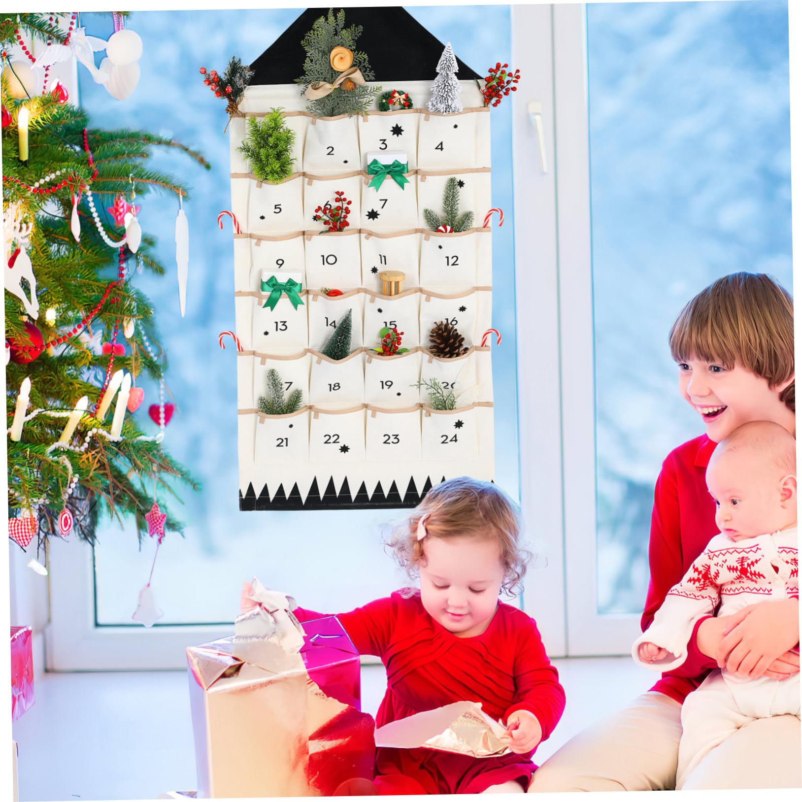 BESPORTBLE Adventskalender zum Befüllen Weihnachtskalender mit Aufbewahrung Taschen Countdown Kalender Weihnachtsschmuck Türschild Geschenke für Xmas Weihnachten Wohnzimmer Wanddeko