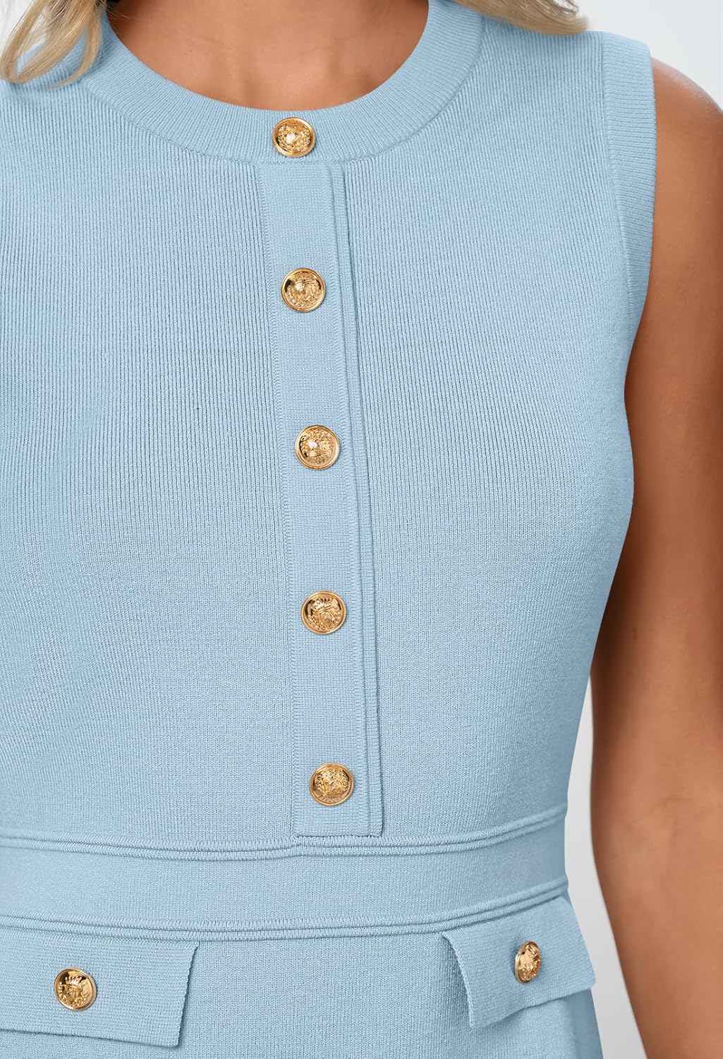 MEROKEETY Women's Formal Work Mini Dress Casual Summer Sleeveless Elegant Button Bussiness Office Outfits - Image 5