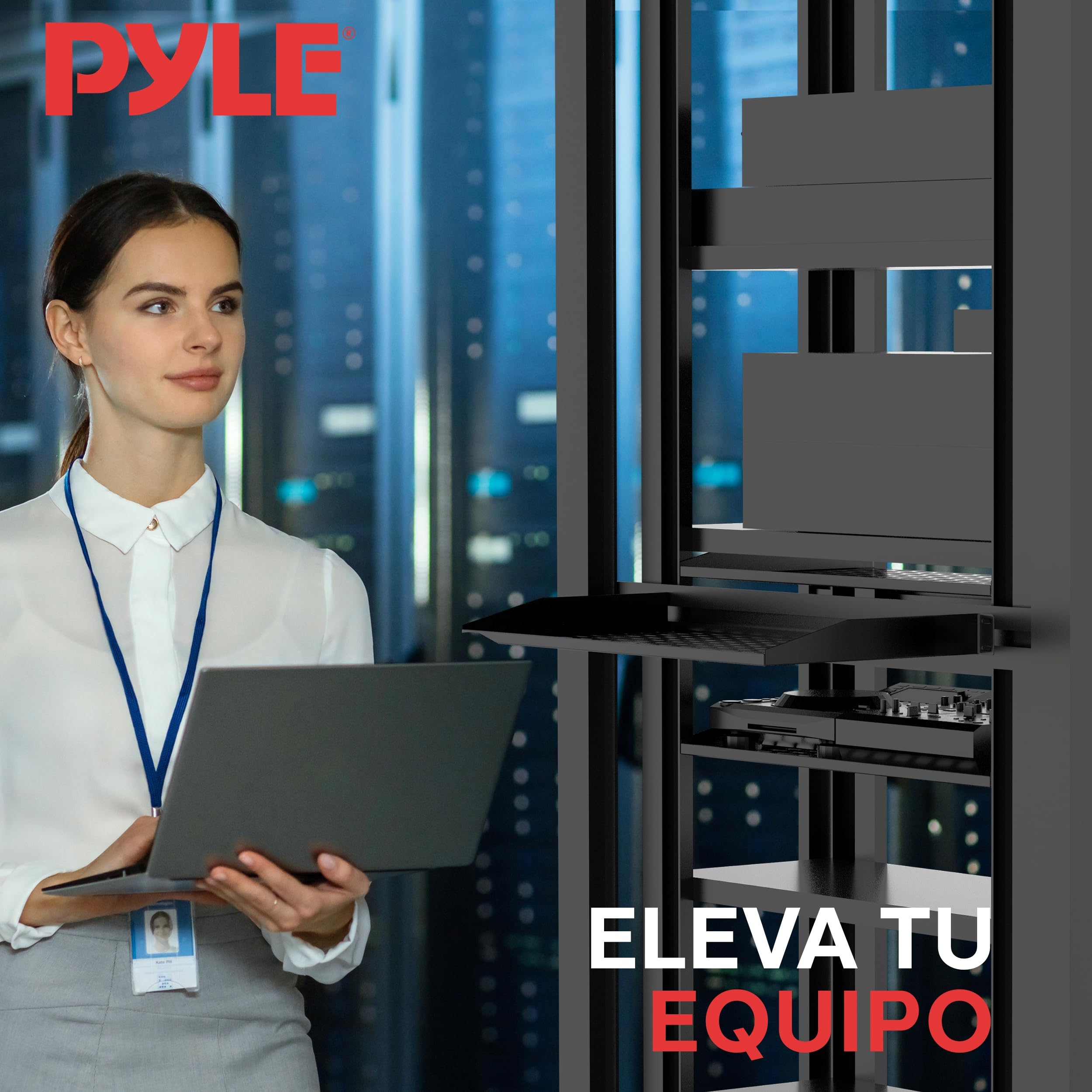 Pyle Rack para Servidor de 19 Pulgadas 1U con 4 Plataformas Metálicas Ventiladas para Óptimo Flujo de Aire, Montaje en Pared o Rack, Soporta hasta 110 lbs, Plataforma de 17 x 10’’