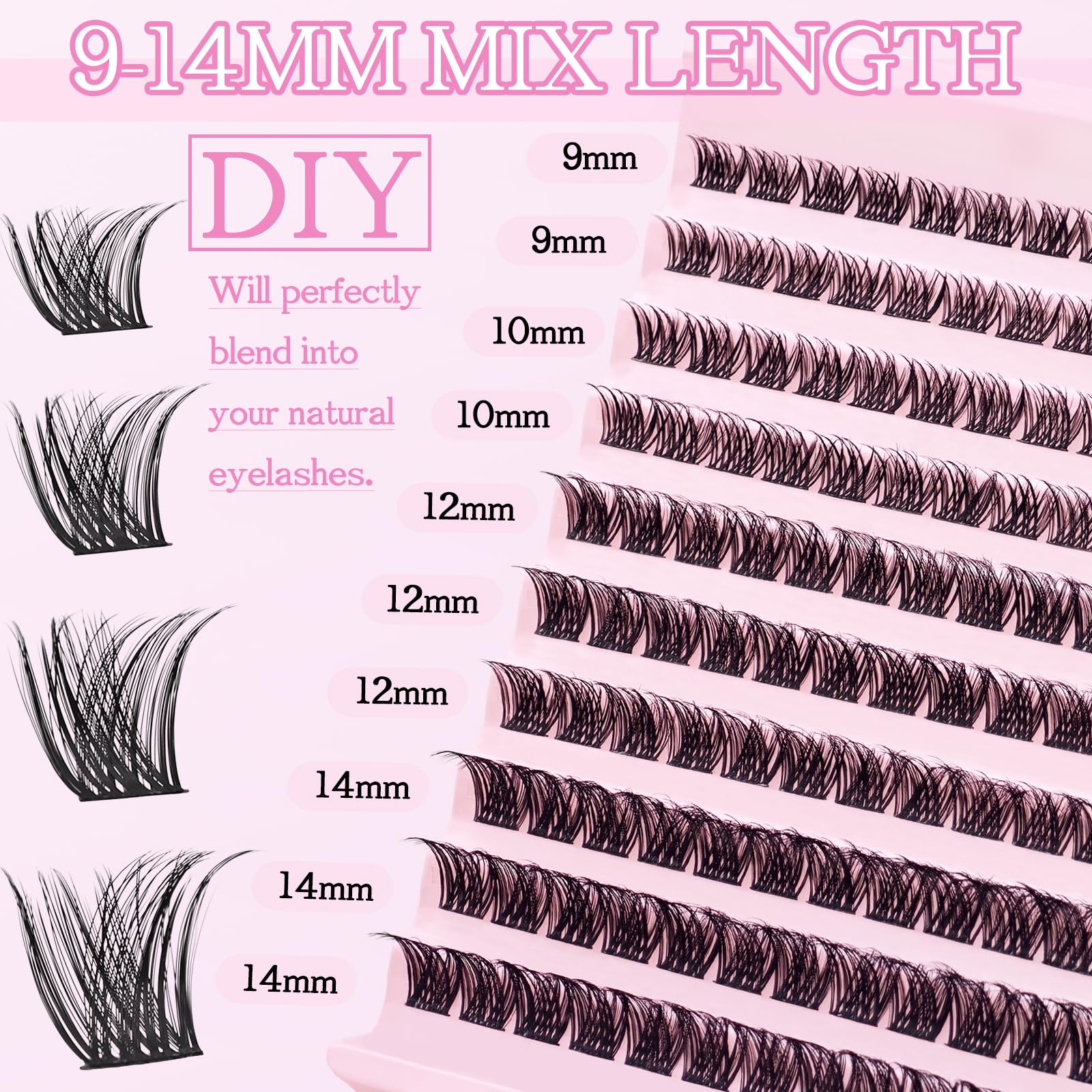 Natural Wispy Wimpern-Cluster, D-Curl-Cluster, weiche Wimpern-Cluster, 9 mm, 10 mm, 12 mm, 14 mm, 120 Stück
