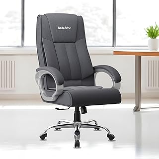 beAAtho Berlin Orthopedic Boss Chair with 3-Years Warranty, Executive Office Chair Ergonomic High- Back Chair-Cushioned Seat & Armrests, Metal Base. (Fabric Grey)