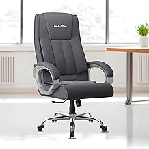 beAAtho® Berlin Orthopedic Boss Chair with 3-Years Warranty, Executive Office Chair Ergonomic High- Back Chair-Cushioned Seat & Armrests, Metal Base. (Fabric Grey)