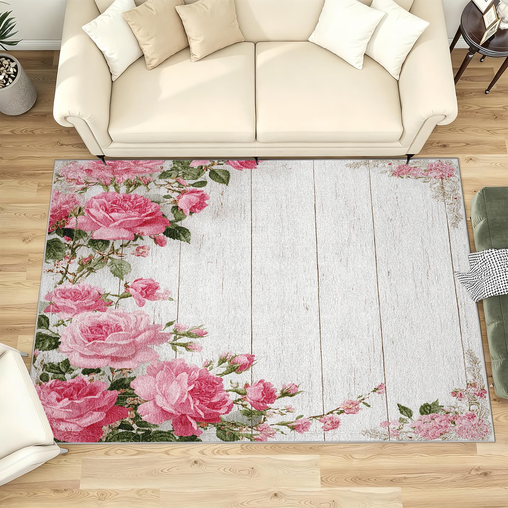 Tapis salon pivoine 120x160 cm antidérapant : finis les glissades et les taches