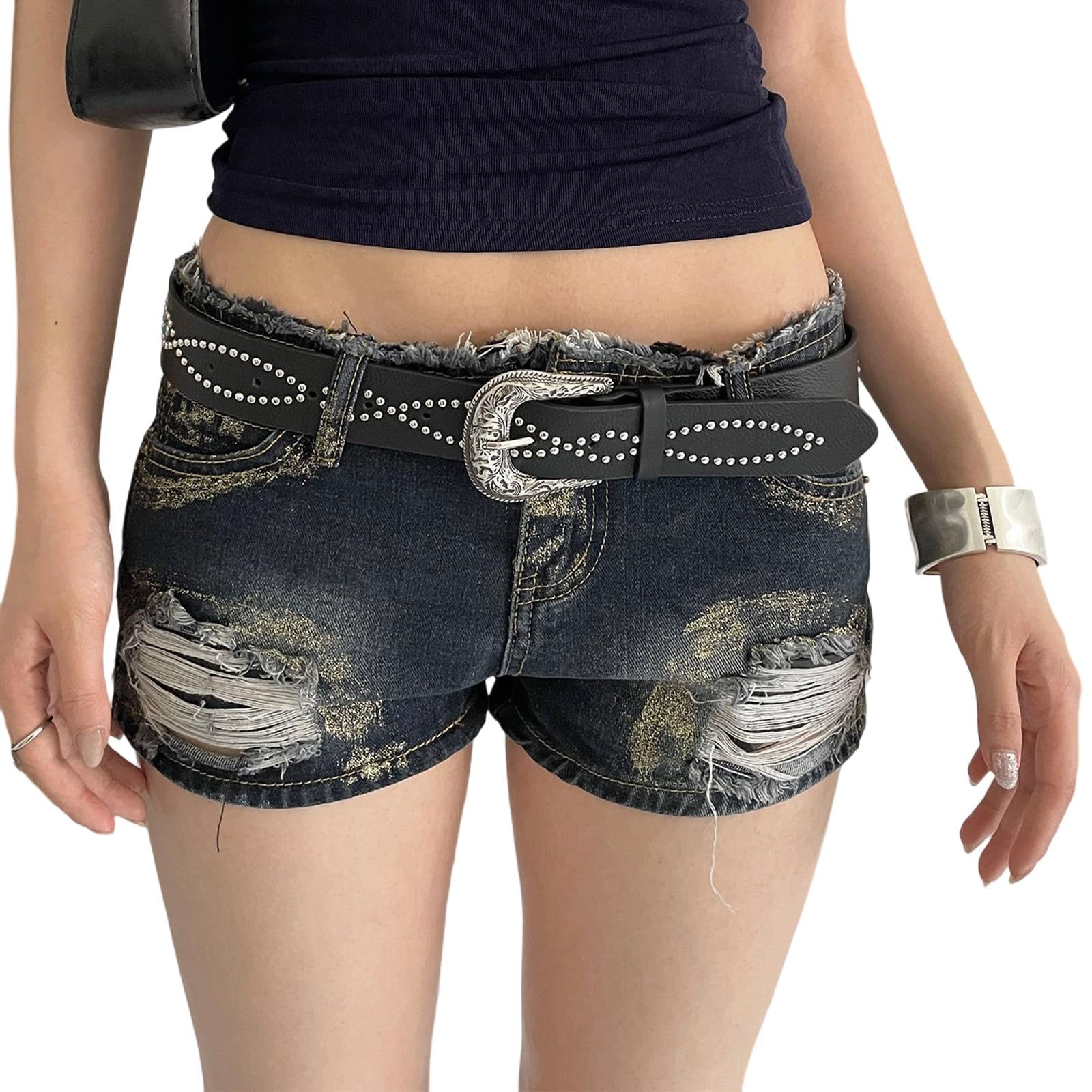 MICFENY Edgy Punk Design Metal Studded Belt Practical PU Leather Unisex Waistband Fashion Accessory For Casual Wear