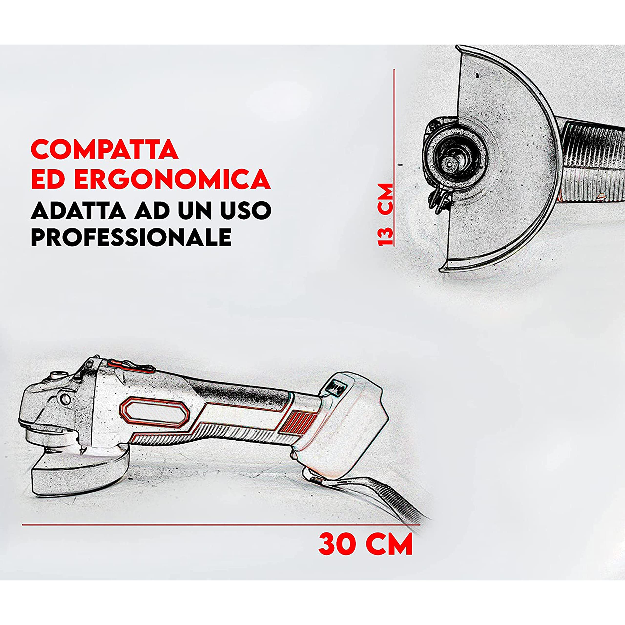 Professional Smerigliatrice Angolare a Batteria, Velocità Regolabile, Flex 100Umm 68W 18 V 4mAh 8500rpm con Valigetta Portatile, Design Ergonomico, Con 2 Batterie Ricaricabili