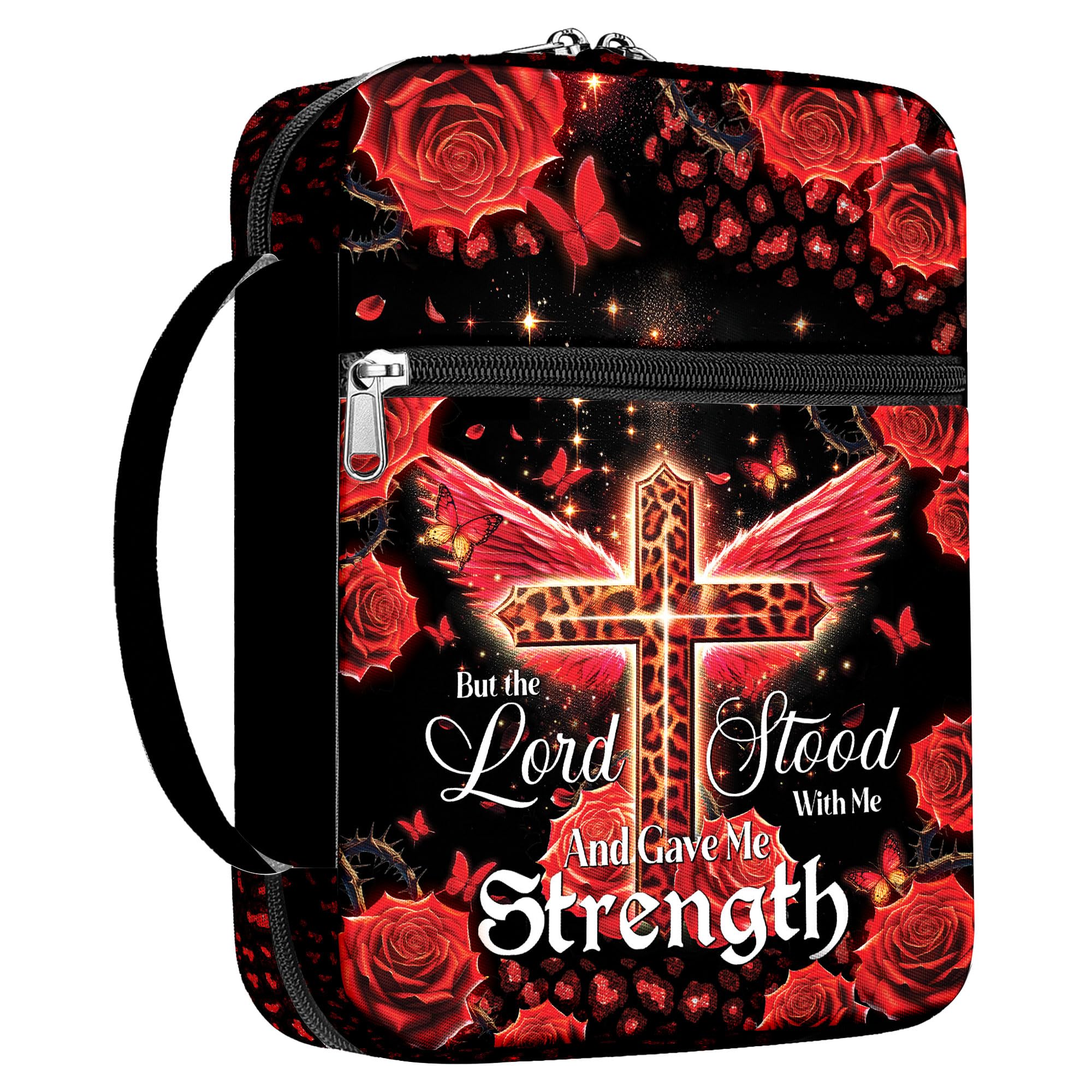 MYSMOR Bible Cover for Women With Leopard Rose Flowers, Carrying Case for Study, Zippered Portable Bag, Covers, Gifts for Christmas Christian