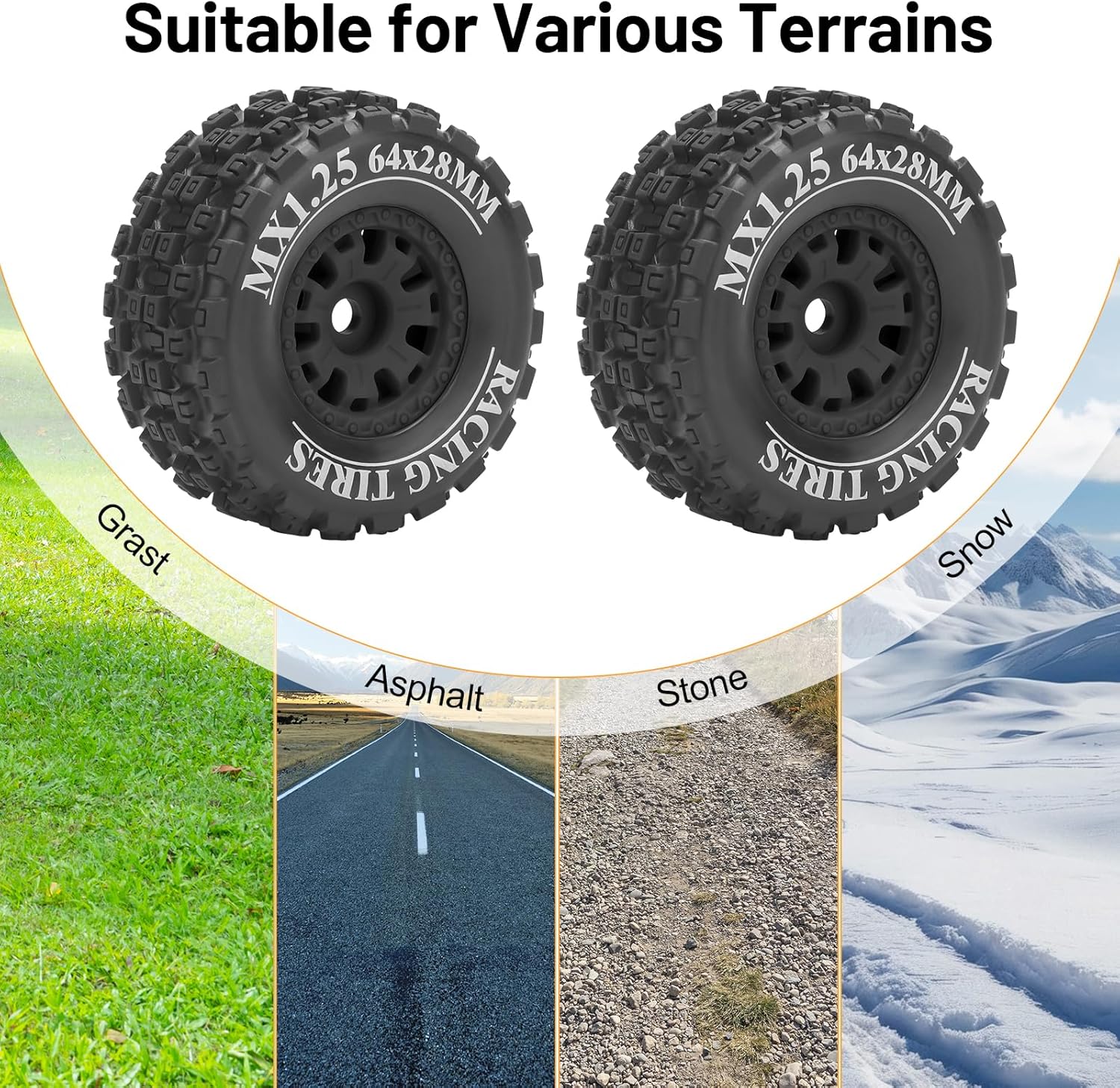 12mm Hex RC On/Off Road Tires, daitoku RC Car Tires and Wheels for 1/14 1/16 1/18 Traxxas ARRMA Mojave GROM 223S 4x4 RTR MJX Hyper Go 14301 14302 14303 Tamiya Kyosho HPI - Style C (Black)