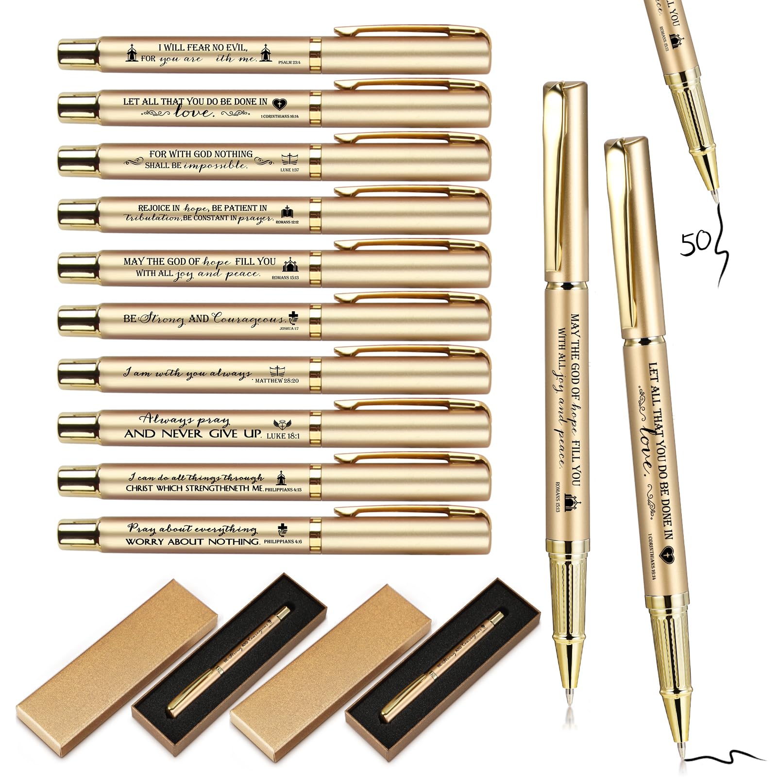Yeaqee 50 Sets Christian Gifts Sunday School Study Bible Verse Pens Engraved Inspirational Quotes Pens with Boxes Religious Thank You Gifts for Daddy
