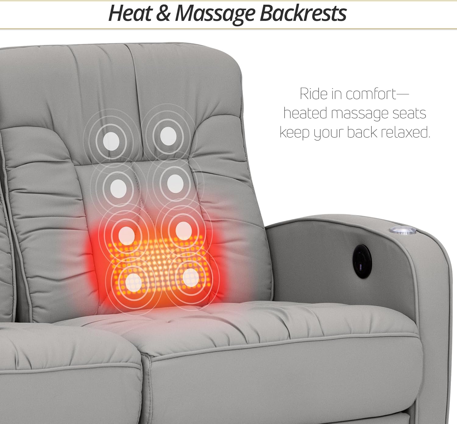 De Leon RV Loveseat, Ultimate Leather, Heat and Massage, Power Recline, Ash