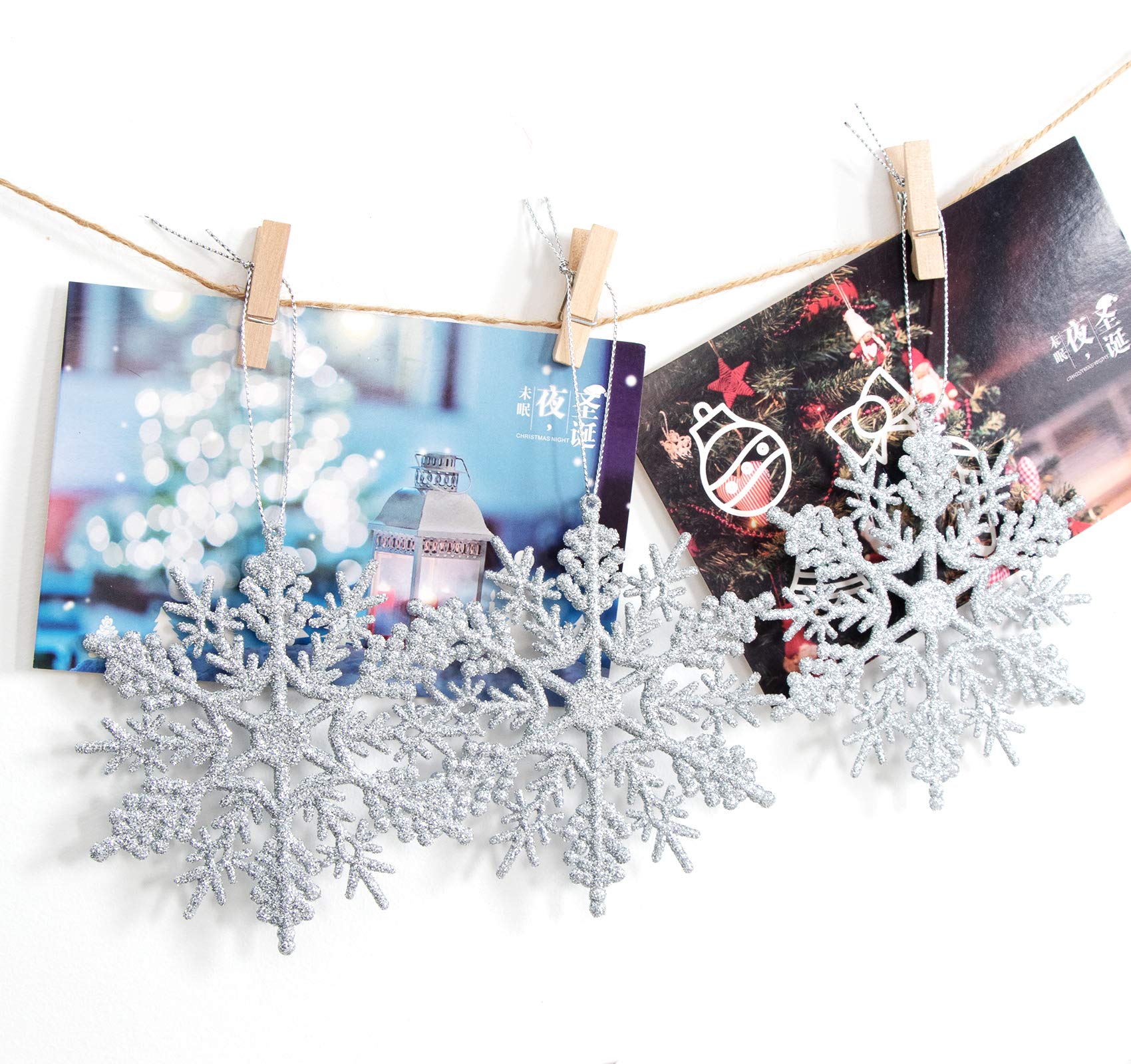 DearHouse 36 stuks kerst glitter sneeuwvlok ornamenten, 4