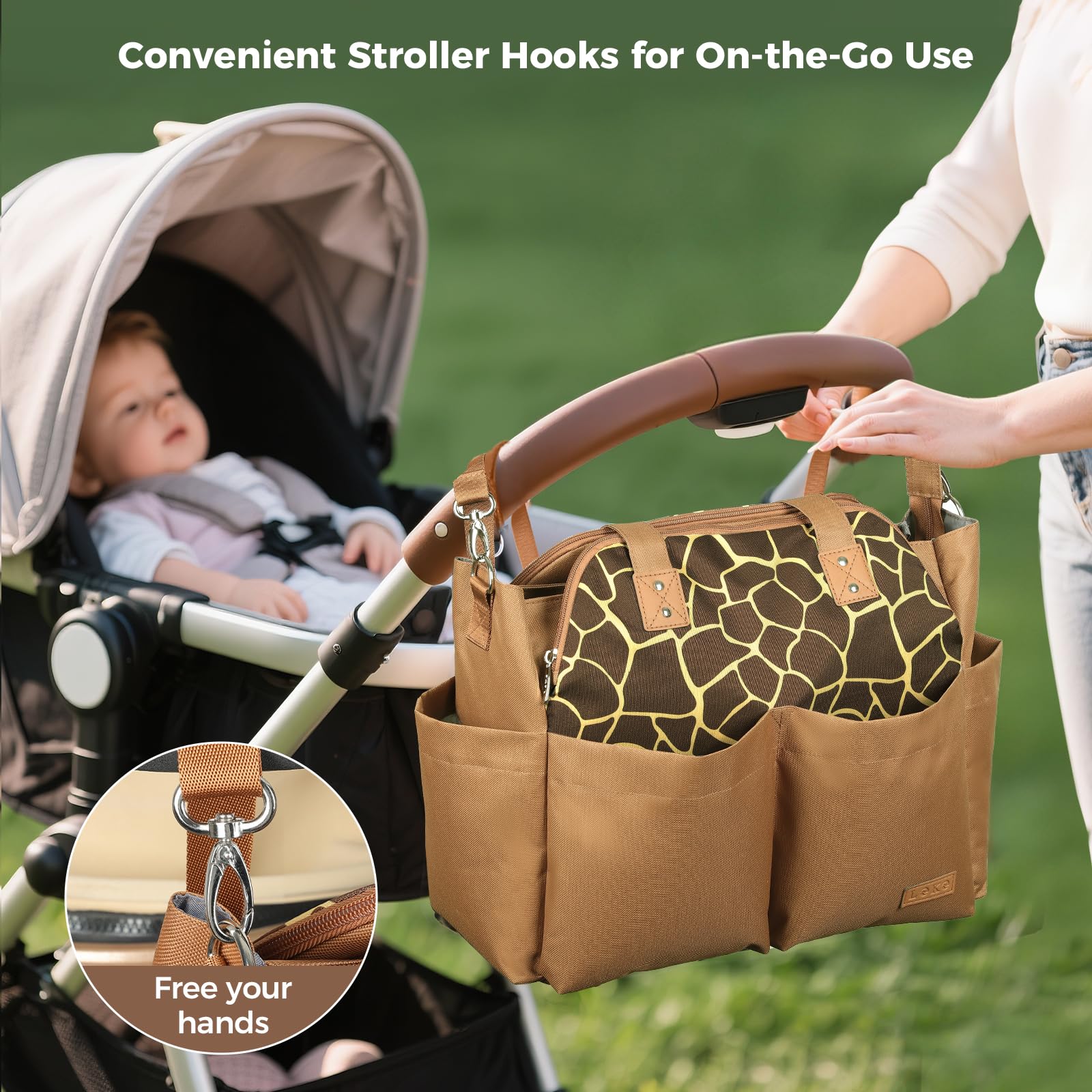 Lekebaby Borsa Fasciatoio Neonato Bambini per Passeggino, Impermeabile Multifunzionale Borsas Mamma Neonato con Fasciatoio Portatile e Ganci Passeggini Adatta per Viaggi/Shopping