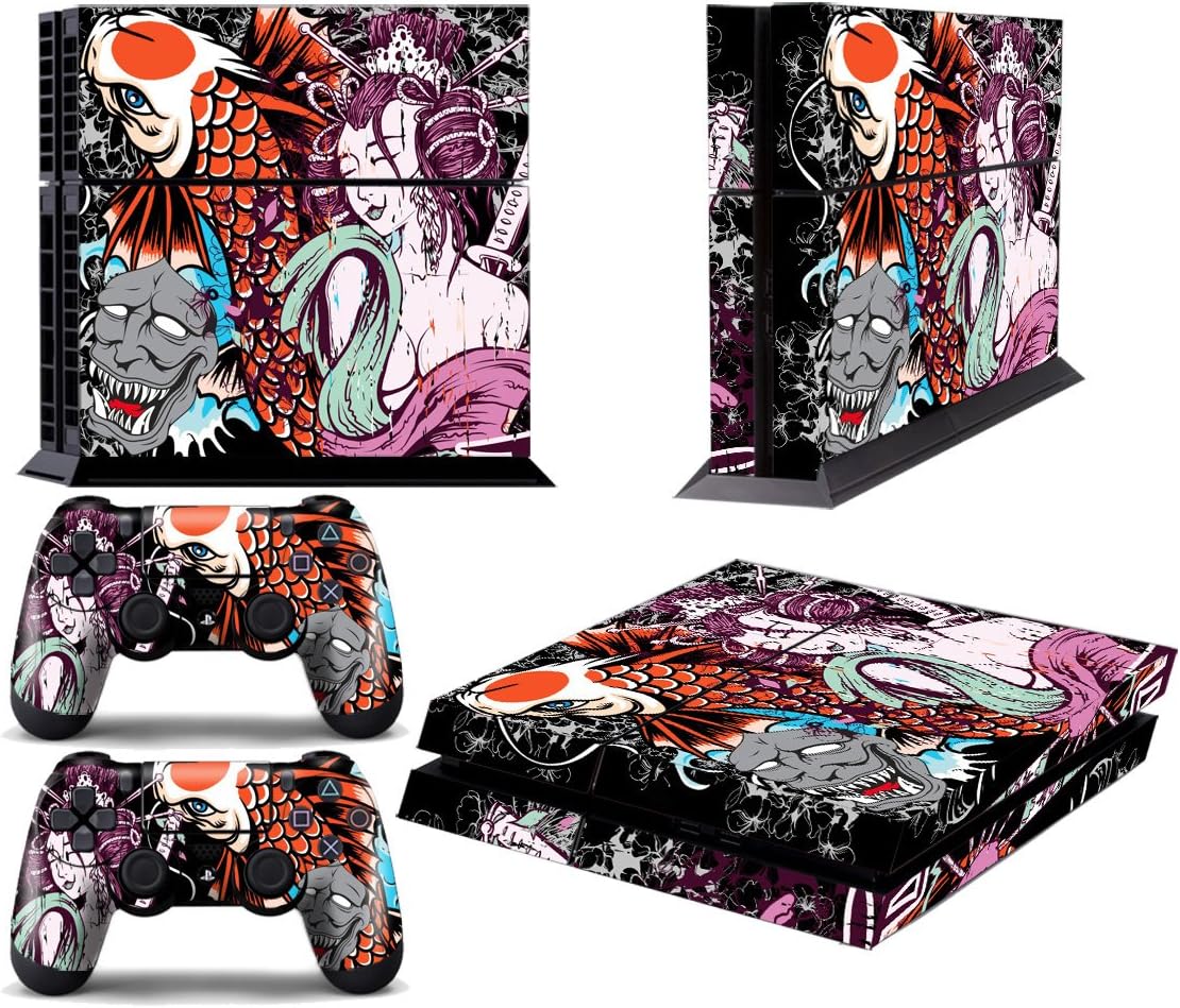 PS4 Designer Skin for Sony PlayStation 4 Console System plus Two(2) Decals for: PS4 Dualshock Controller - Tsunami