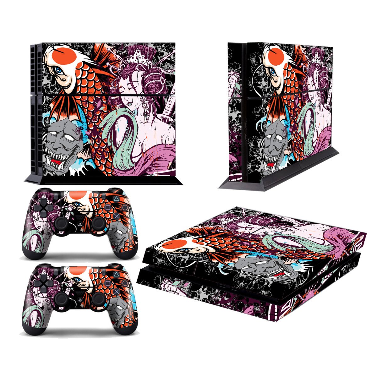 PS4 Designer Skin for Sony PlayStation 4 Console System plus Two(2) Decals for: PS4 Dualshock Controller - Tsunami