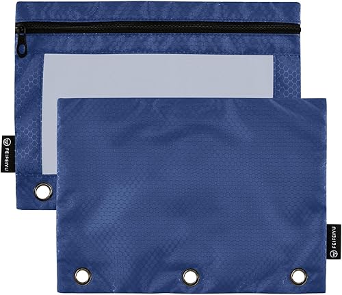 UMIRIKO Estuche para lápices azul marino para carpeta de 3 anillos, paquete de 2 bolsas para lápices con ventana transparente con cremallera y