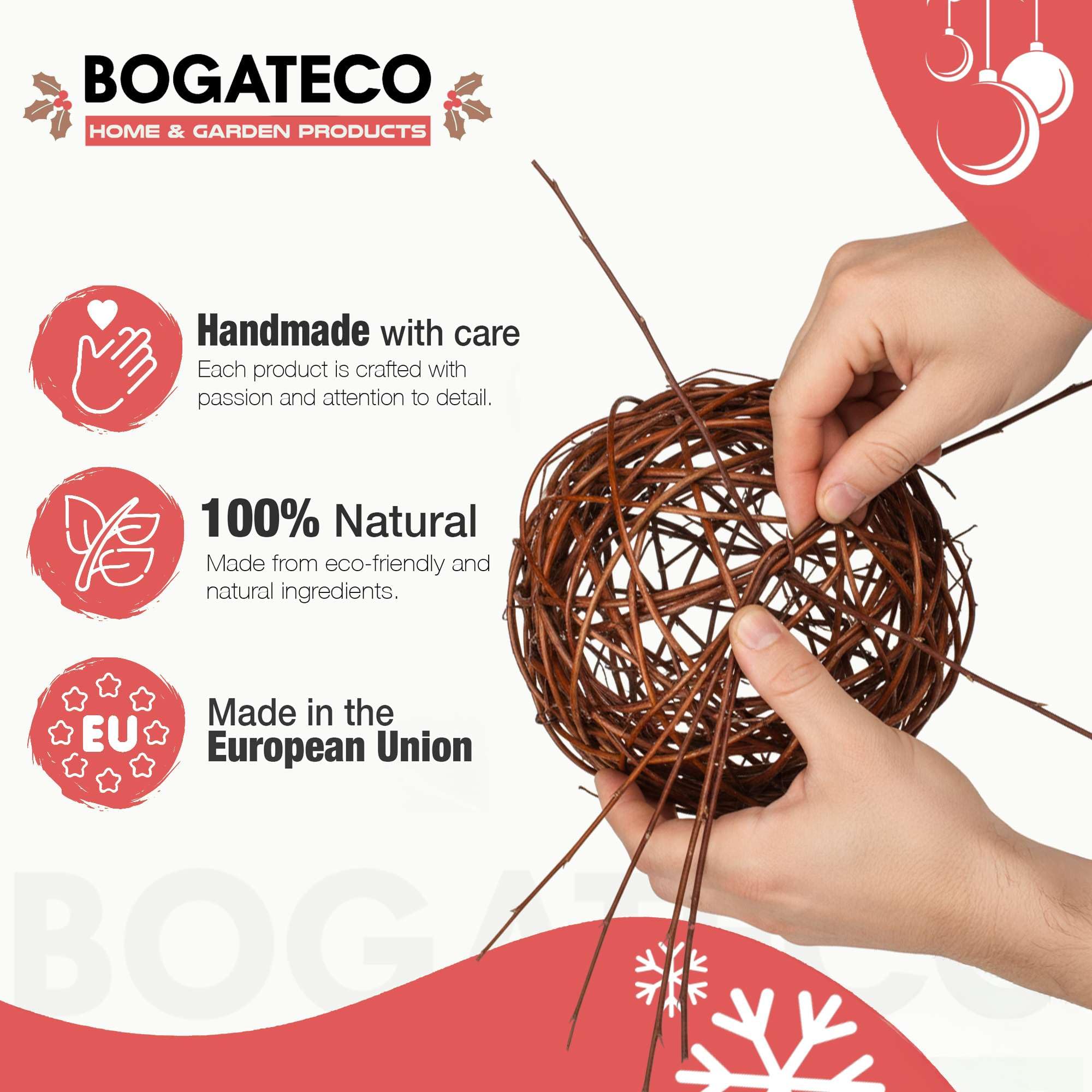 BOGATECO Dekokugel 50 cm | Weidenkugel in 4 Größen | Weidenball Gartenkugel Deko-Kugel für Garten, Balkon und Terrasse