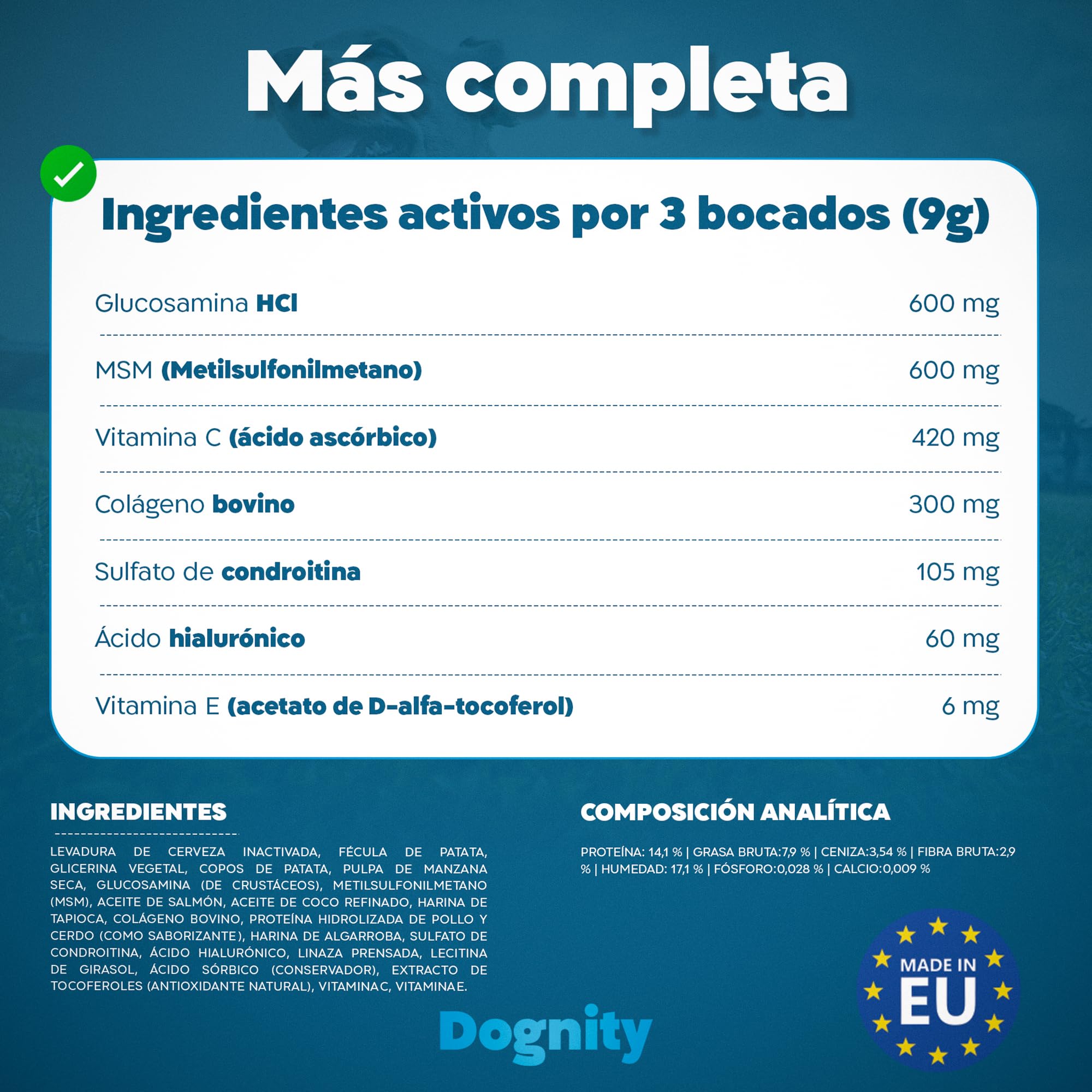 Bocados Blandos Condroprotector Perros Articulaciones Cadera Movilidad GMP+ | Suplemento articular glucosamina condroitina colageno hialuronico natural senior razas grandes 120 bocados 360g