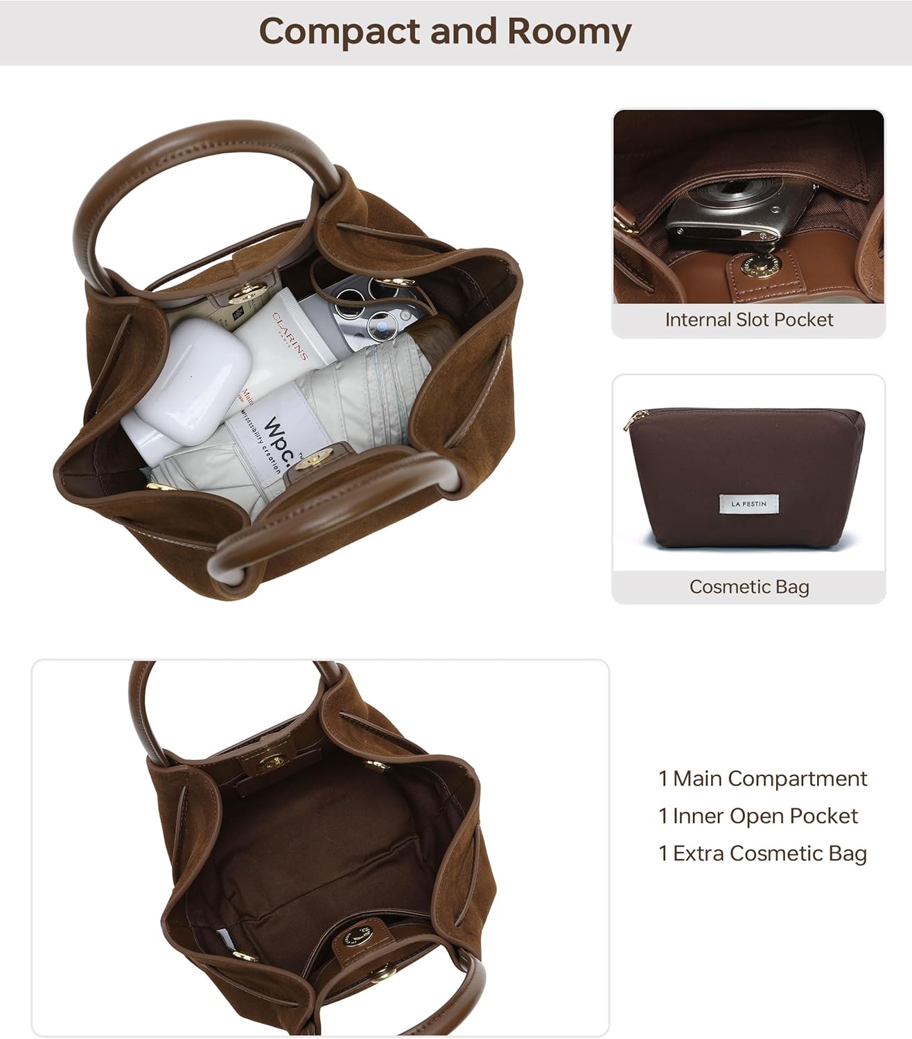 LA FESTIN Genuine Leather Handbags for Women, Small Satchel Purse - Mini Tote Clutch, Easy to Carry and Stylish for Daily Use - Image 5