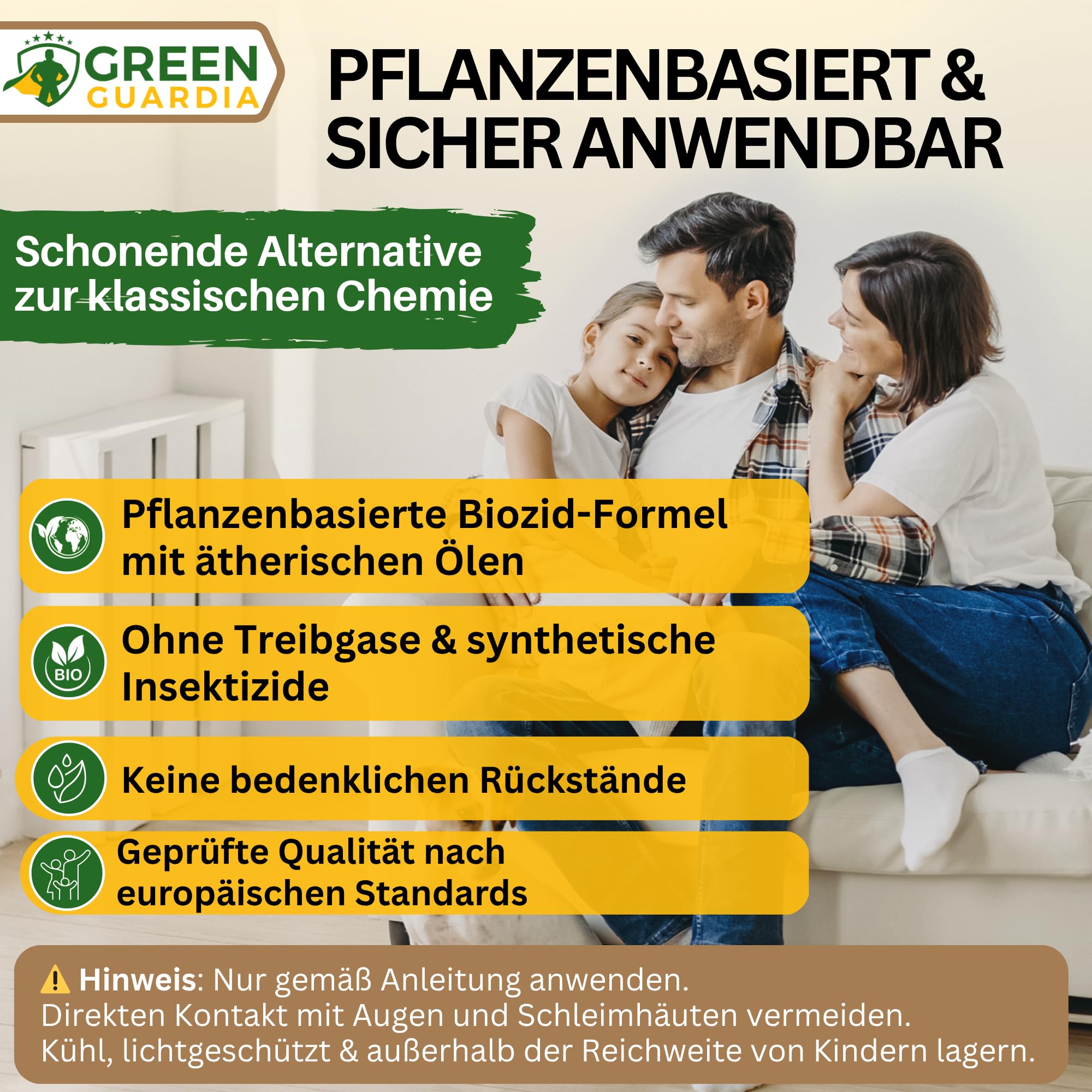 GREEN GUARDIA Holzwurm Abwehrspray 500 ml - Sprühfertiges Konzentrat mit Langzeitwirkung gegen Holzbock & Holzwurm - Mittel gegen Holzwürmer für innen - Effektives Holzwurmmittel & Holzwurmschutz