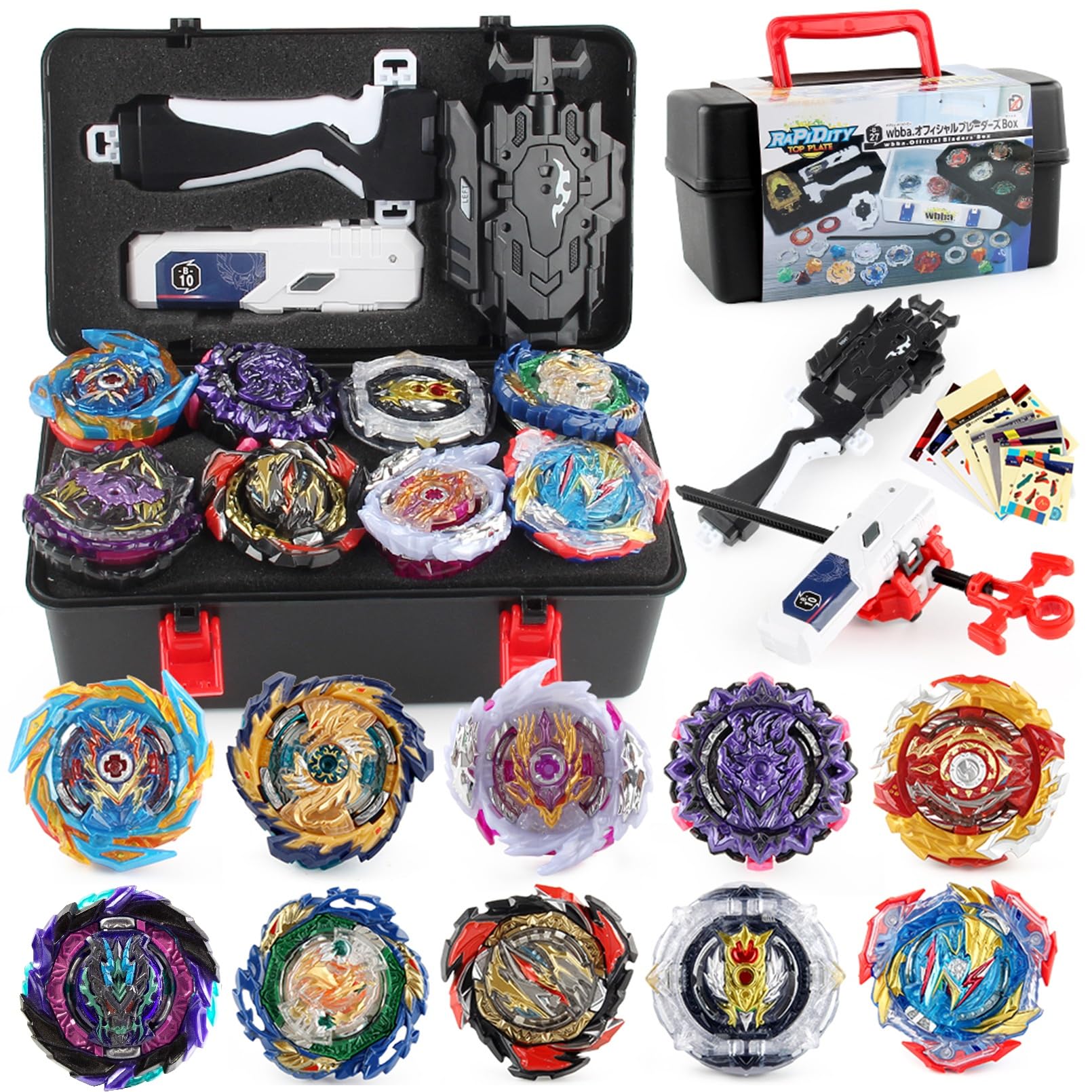 Battling Top Set, Burst Gyro Toys 10 Spinning Tops 2 Launchers Combat Battling Game with Portable Storage Box Gift for Kids Children Boys