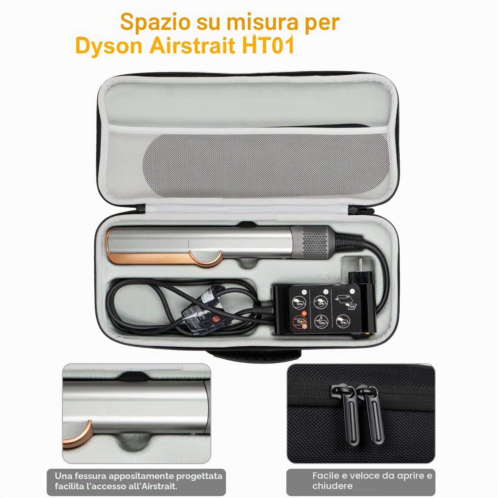 XINGFUDAO Custodia rigida per piastra per capelli Dyson Airstrait HT01 – impermeabile, antigraffio e organizzata per accessori Power