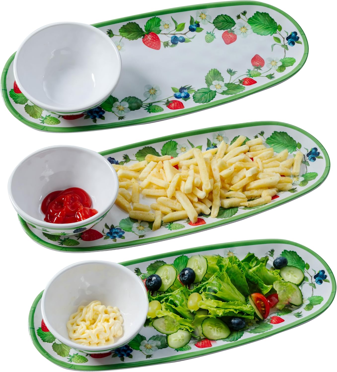 LEHAHA Coastal Chip and Dip Serving platter Set, Set of 3, Melamine Bowl and Tray Gift Set,Serving Dishes for Entertaining, Small Serving Bowls for Side Dishes, Salsa, Appetizers, Condiments.