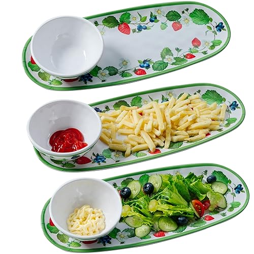 LEHAHA Strawberry Melamine Chip and Dip bowl Serving platter, Set