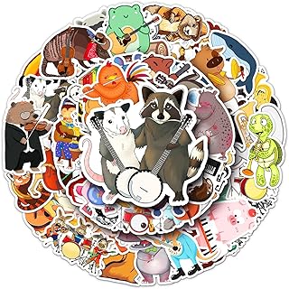 Animal Concert Stickers Pack 50Pcs Waterproof Vinyl Music Instrument Stickers– Cute Cartoon Animal Band Decals for Laptops Water Bottles Scrapbooks Skateboards