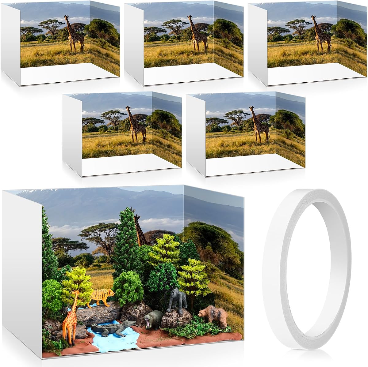 Kit de cartón de caja de diorama Leinuosen de 5 piezas, 11.8 x 8.7 x 8.3 pulgadas de materiales de diorama de escritorio para vitrina de suministros de proyectos de construcción navideños, con cintas de doble cara (estilo safari)