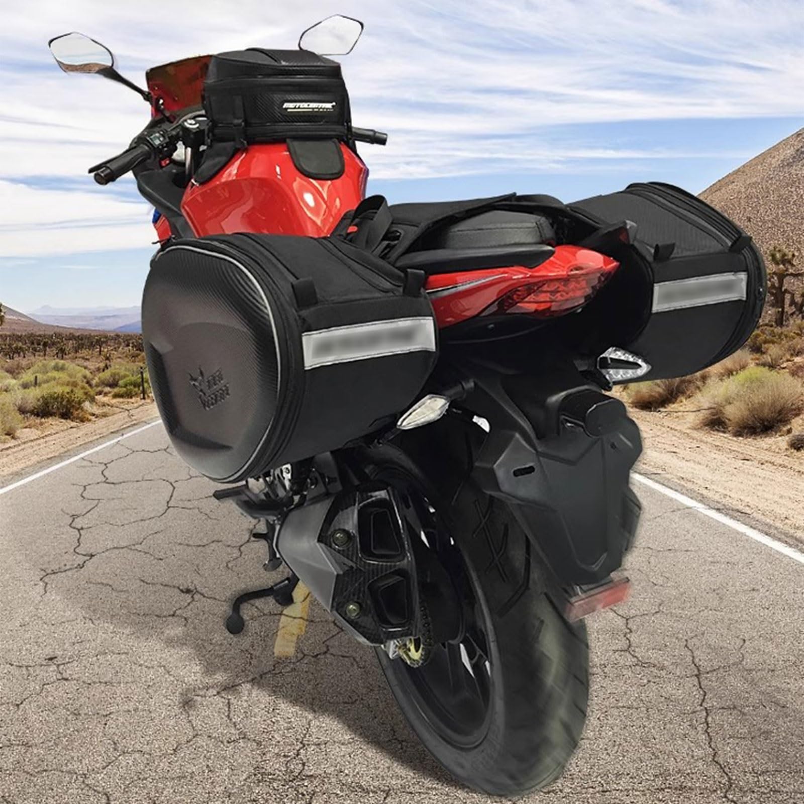 Borse Laterali Rigide Universali Alta Capacità Moto da Sella Impermeabile con Capacità Espandibile e Portacasco Nera