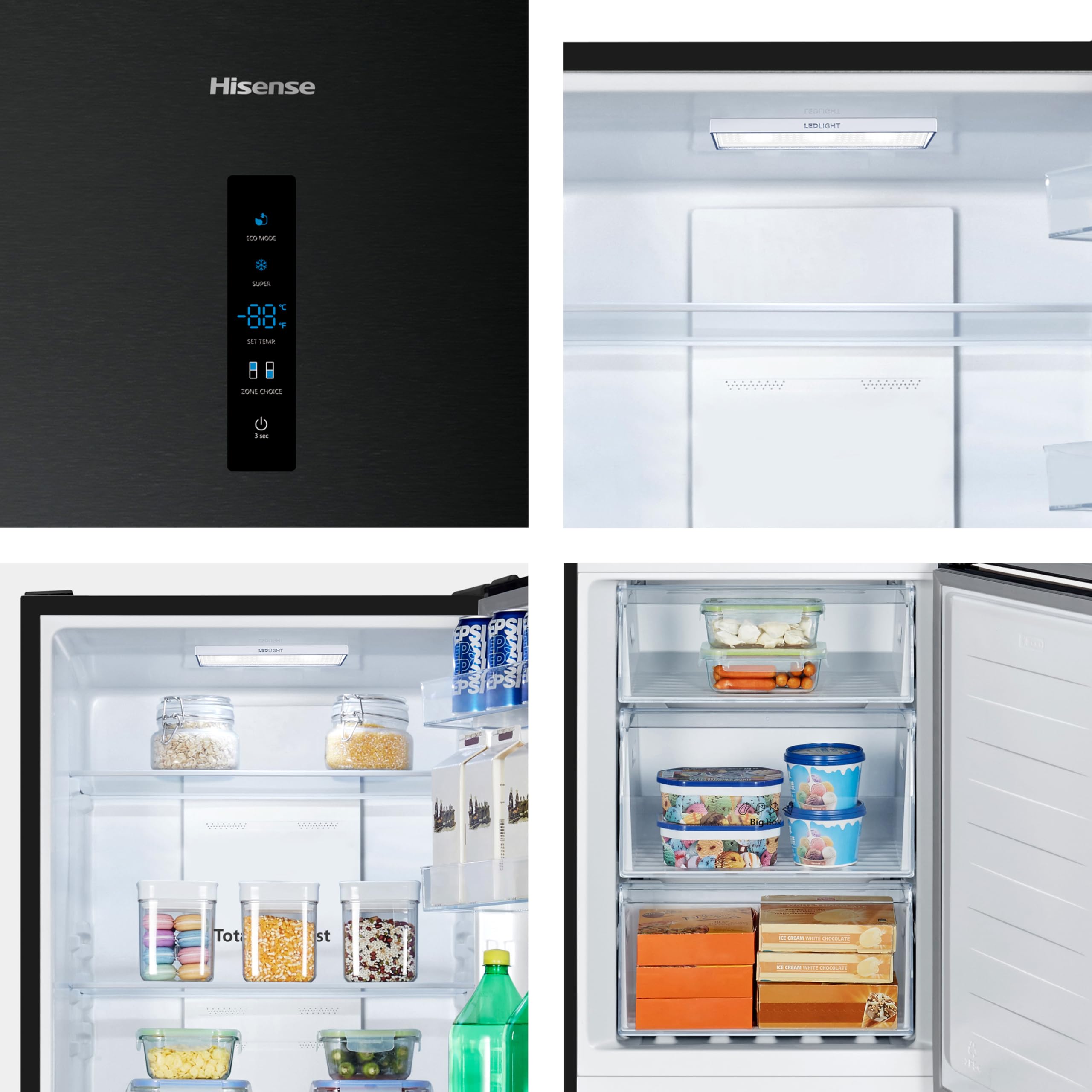 Hisense RB390N4BFC Kühl-Gefrier-Kombination Total No Frost Multi Air Flow LED Display Black Inox EEK C