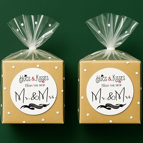 Miniatura 6 de 120 calcomanías para despedida de soltera con texto en inglés "Hugs and Kisses from the New Mr and Mrs", 1.6 pulgadas