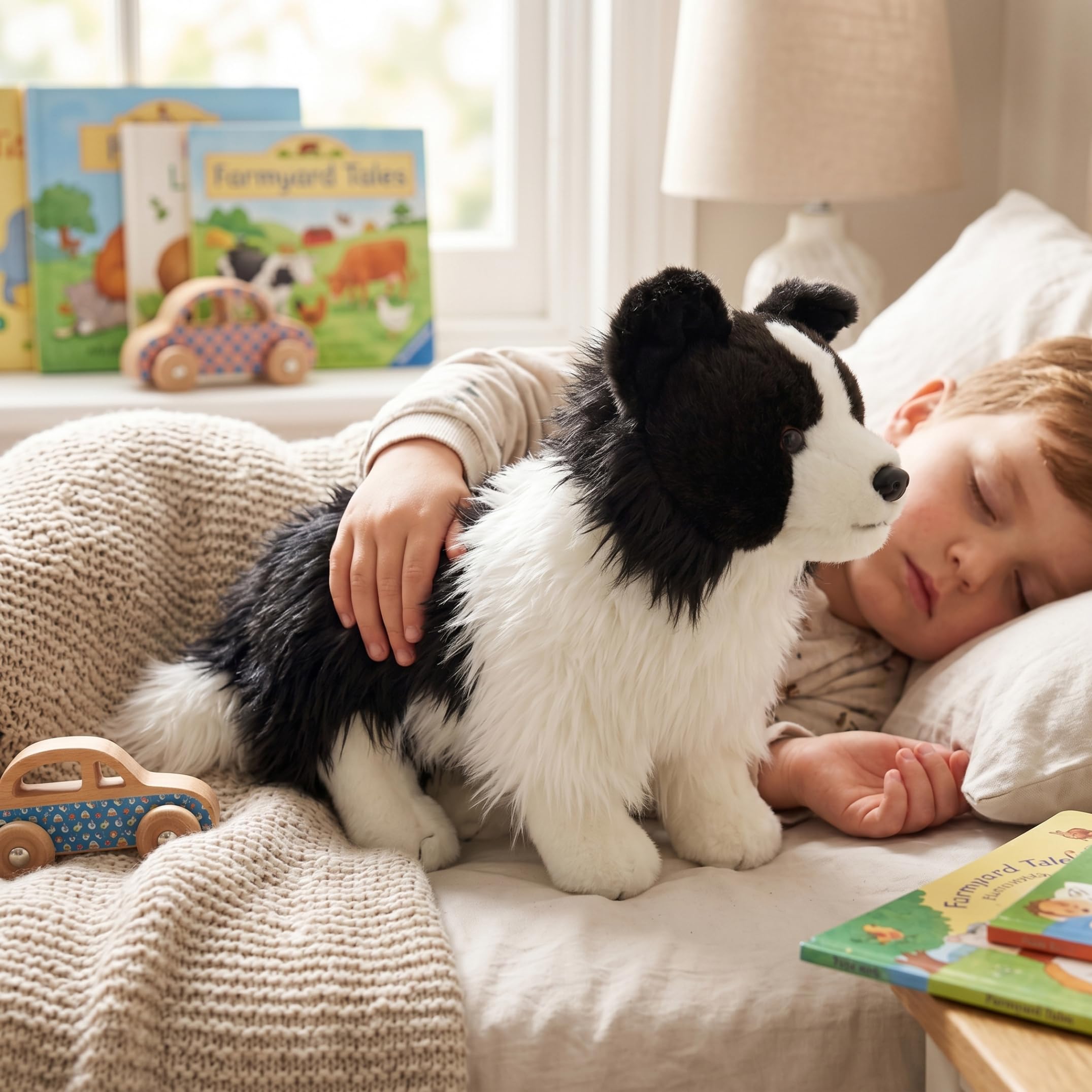 Peluche Border Collie, Animal de Peluche Border Collie Realista - Peluches Suaves para Perros, Blanco y Negro, 27 cm/10, 63 Pulgadas