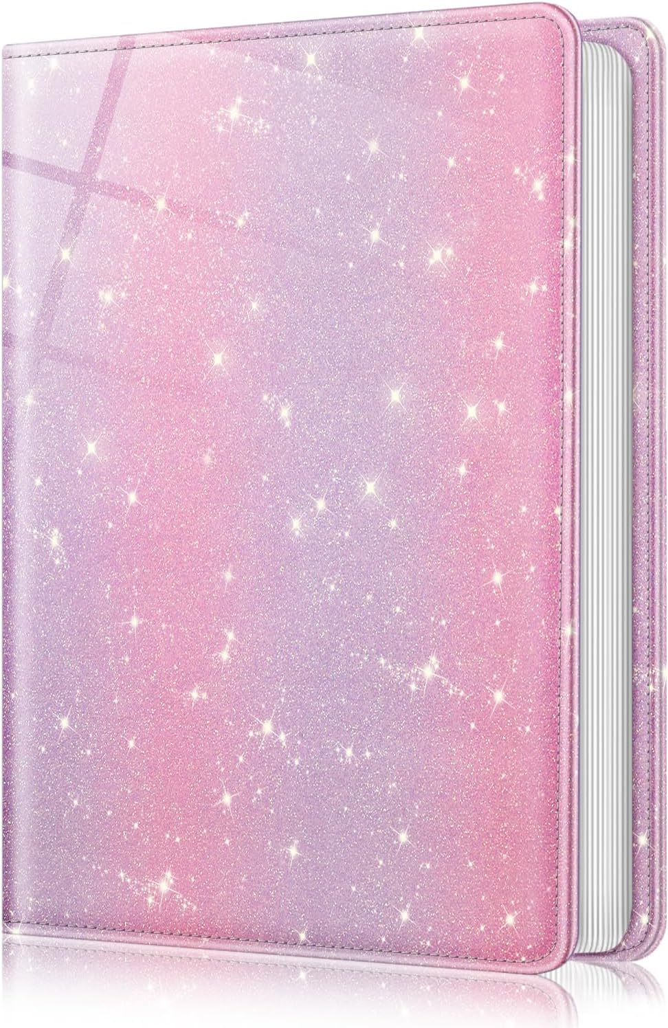 Photo Album for 4x6 Photos - 112 Pockets Vegan Leather Cover Memory Albums Book for Birthday Family Anniversary Vacation Pictures (Glittering Purple/Pink)