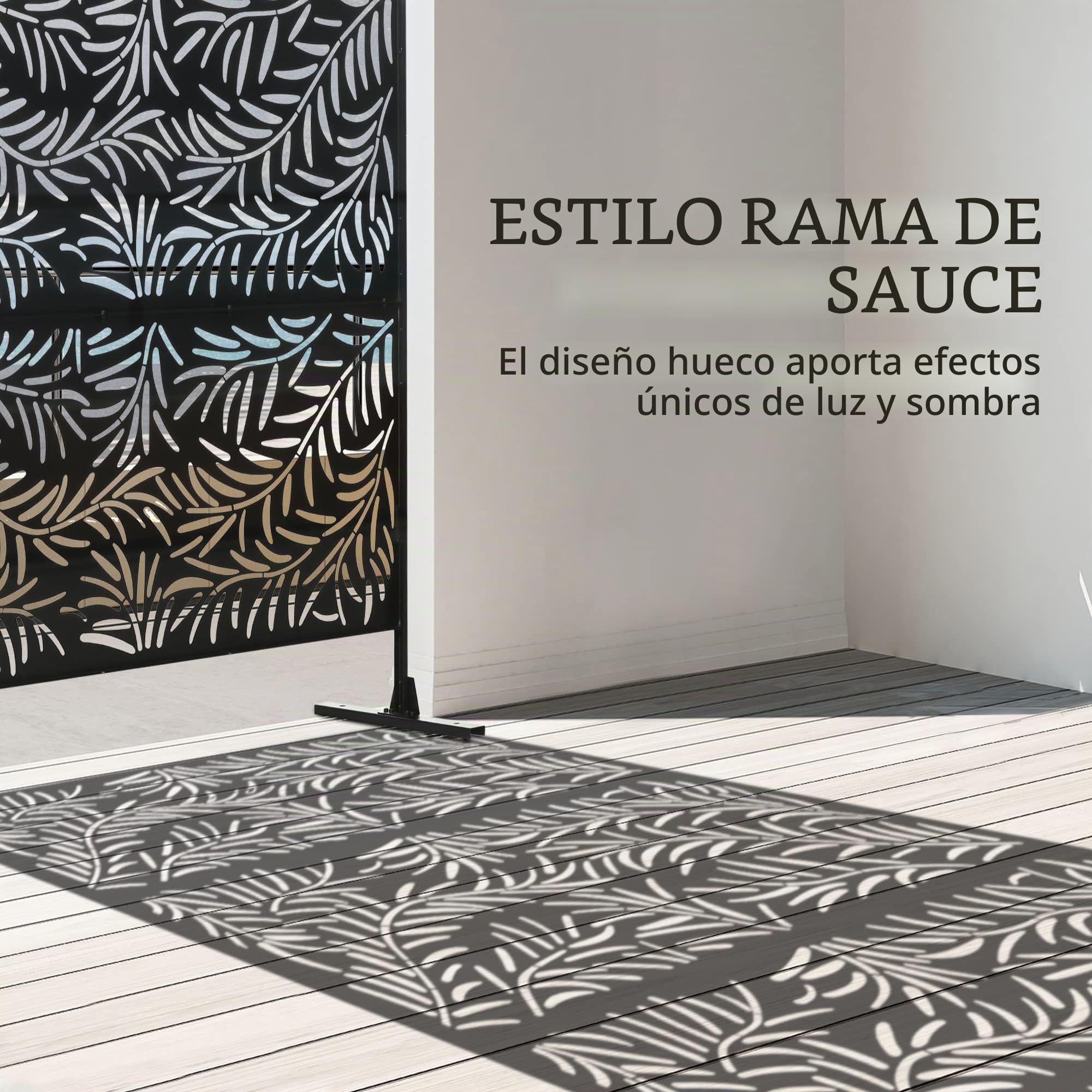 Outsunny Biombo de 3 Piezas para Exterior Jardín 122x45x198 cm Negro | Diseño de Hoja de Sauce para Patio y Terraza