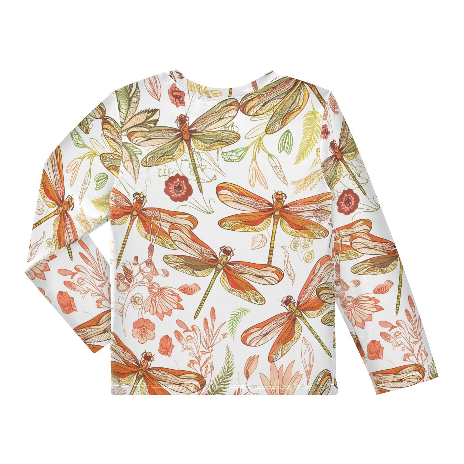 Orange Dragonfly Floral Leaves Rash Guard Shirt for Boys Sun Protection Shirt for Kids Toddlers UPF50+ 7-8T
