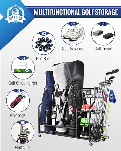 Miniatura 2 de Mythinglogic Organizador de garaje de almacenamiento de golf, soporte de almacenamiento para bolsas de golf y otros estantes de equipos de golf,