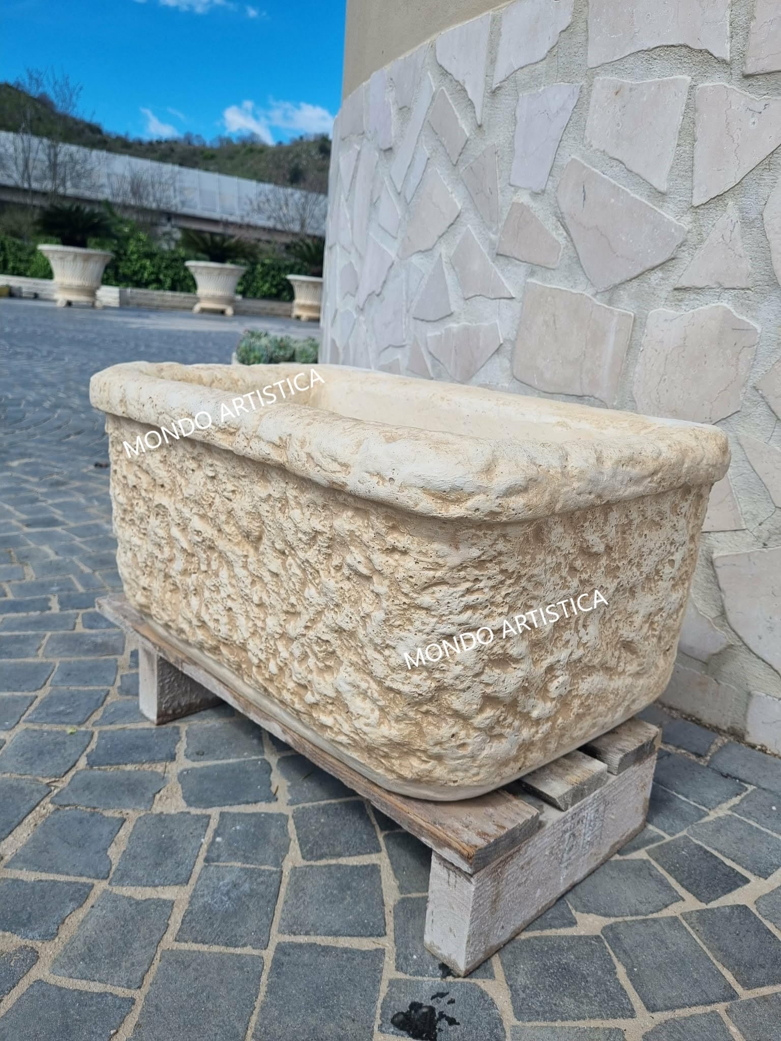 Lavandino Da Esterno In Cemento 60x37x30 Cm, Lavello Fontana da Giardino Artigianale, Resistente Alle Intemperie, Antigelo